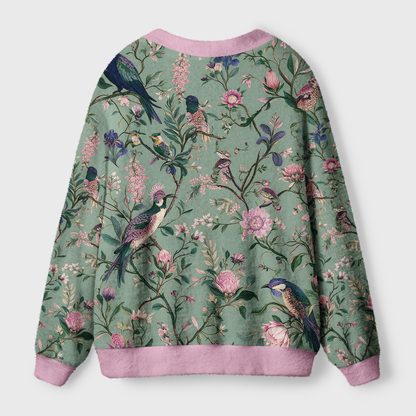 Tokyo-Tiger Antique Garden Birds Floral Ugly Cardigan Sweater