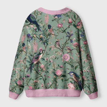 Tokyo-Tiger Antique Garden Birds Floral Ugly Cardigan Sweater