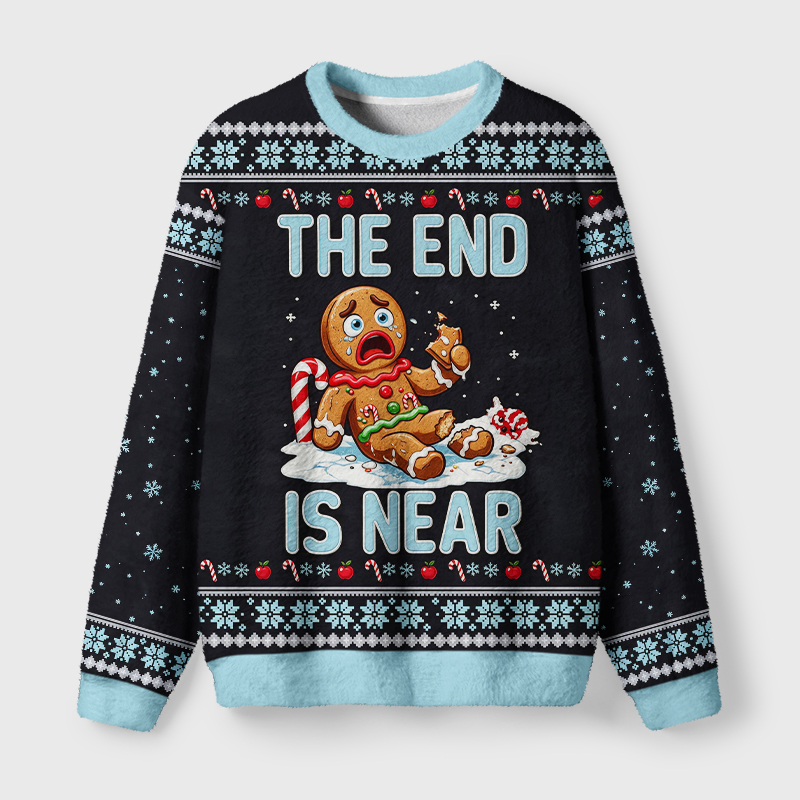Tokyo-Tiger The End Is Near Gingerbread Man Fuzzy Christmas Ugly Sweatshirt
