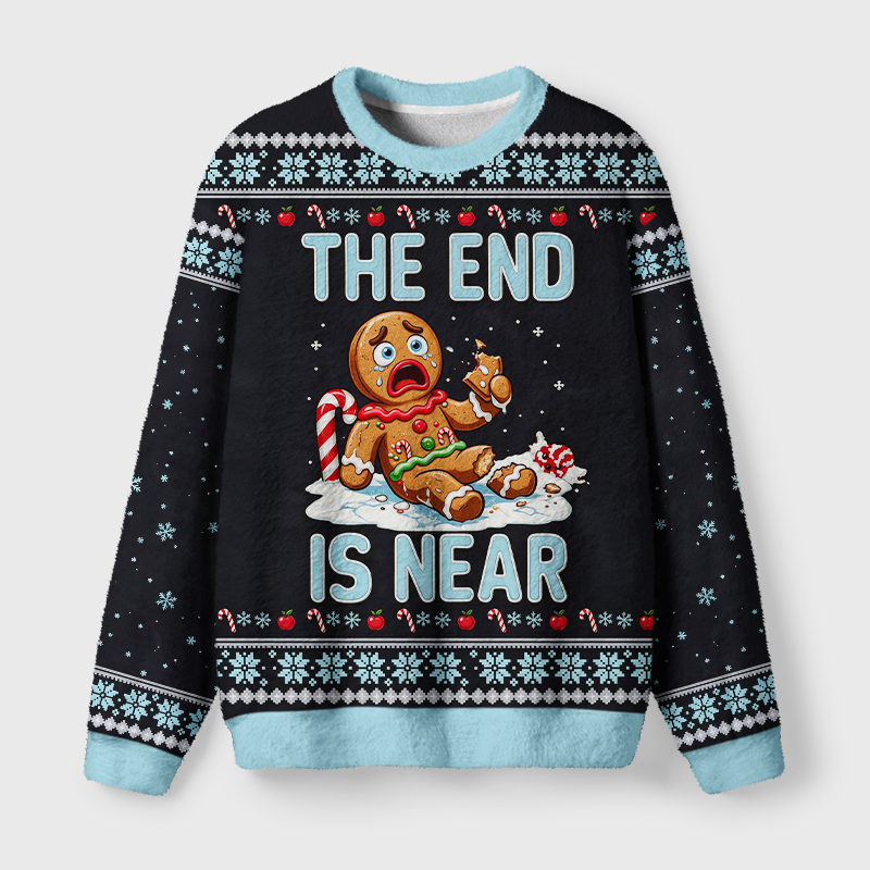 Tokyo-Tiger The End Is Near Gingerbread Man Fuzzy Christmas Ugly Sweatshirt