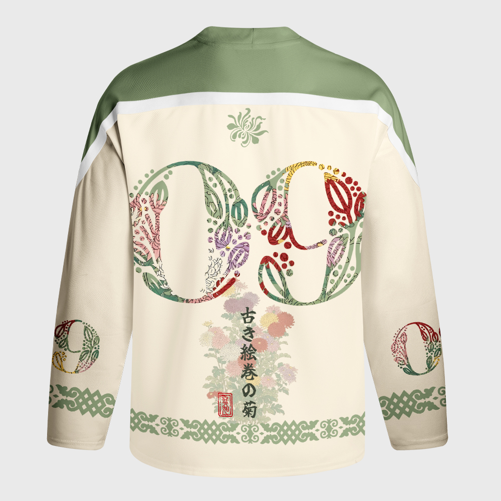 Tokyo-Tiger Traditional Bloom Print Long-Sleeve Hockey Jersey