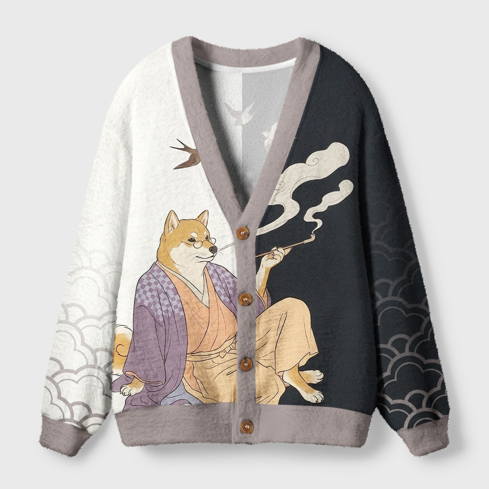 Tokyo-Tiger Ukiyo‑e Dog Ugly Cardigan Sweater