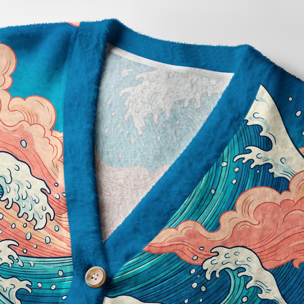 Tokyo-Tiger Ukiyo‑e Tides Ugly Cardigan Sweater