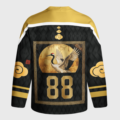 Tokyo-Tiger Vintage Japanese Crane Kanji Long-Sleeve Hockey Jersey