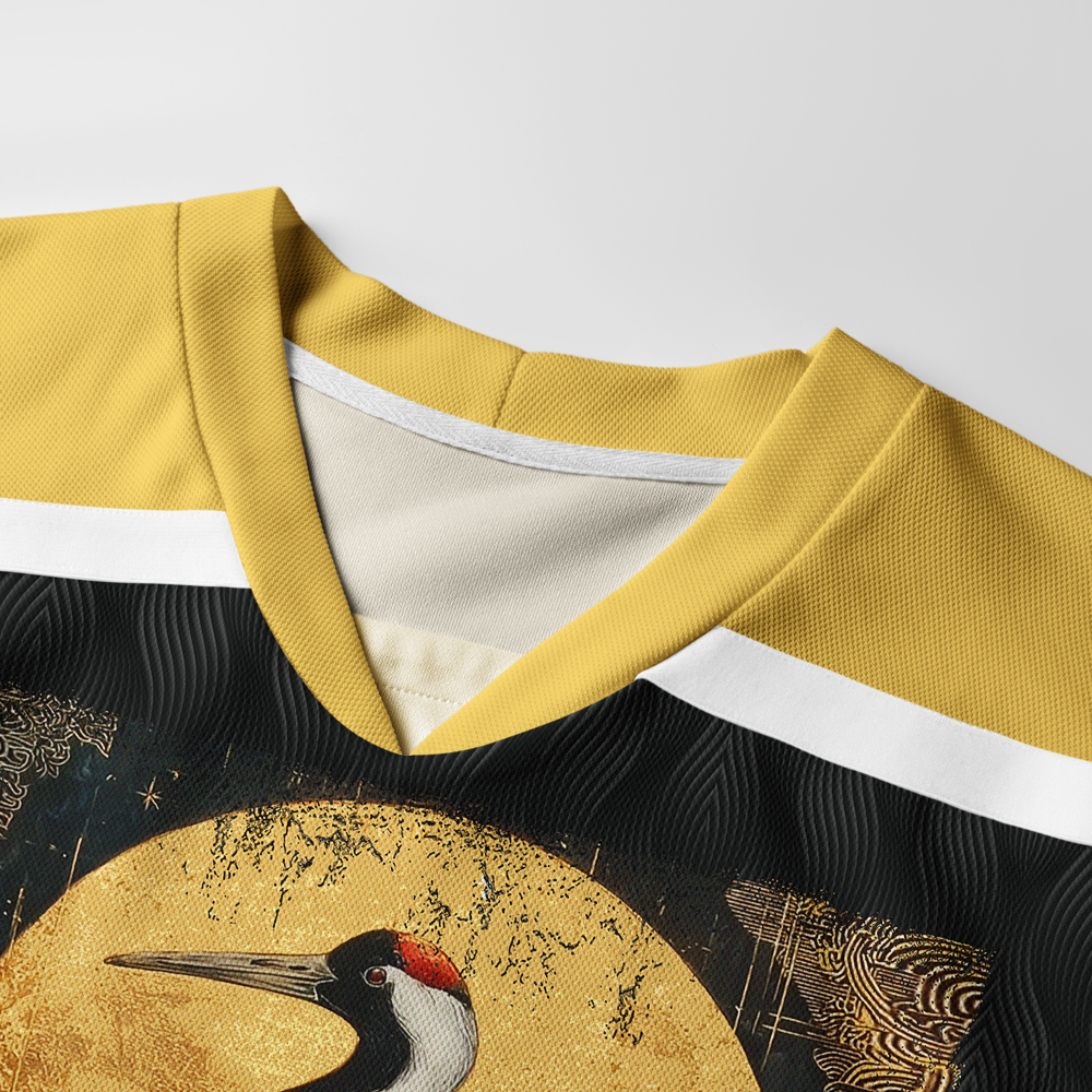 Tokyo-Tiger Vintage Japanese Crane Kanji Long-Sleeve Hockey Jersey