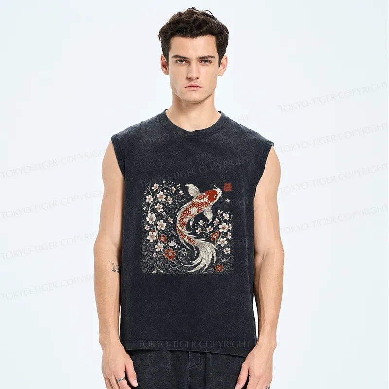 Tokyo-Tiger Vintage Sakura And Koi Washed Tank