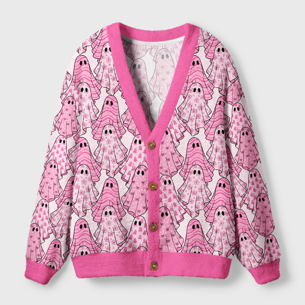Tokyo-Tiger Pink Ghosts Ugly Cardigan Sweater