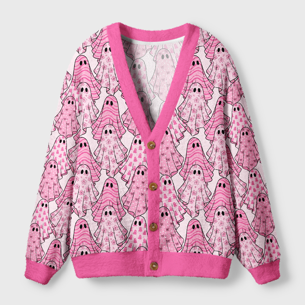 Tokyo-Tiger Pink Ghosts Ugly Cardigan Sweater
