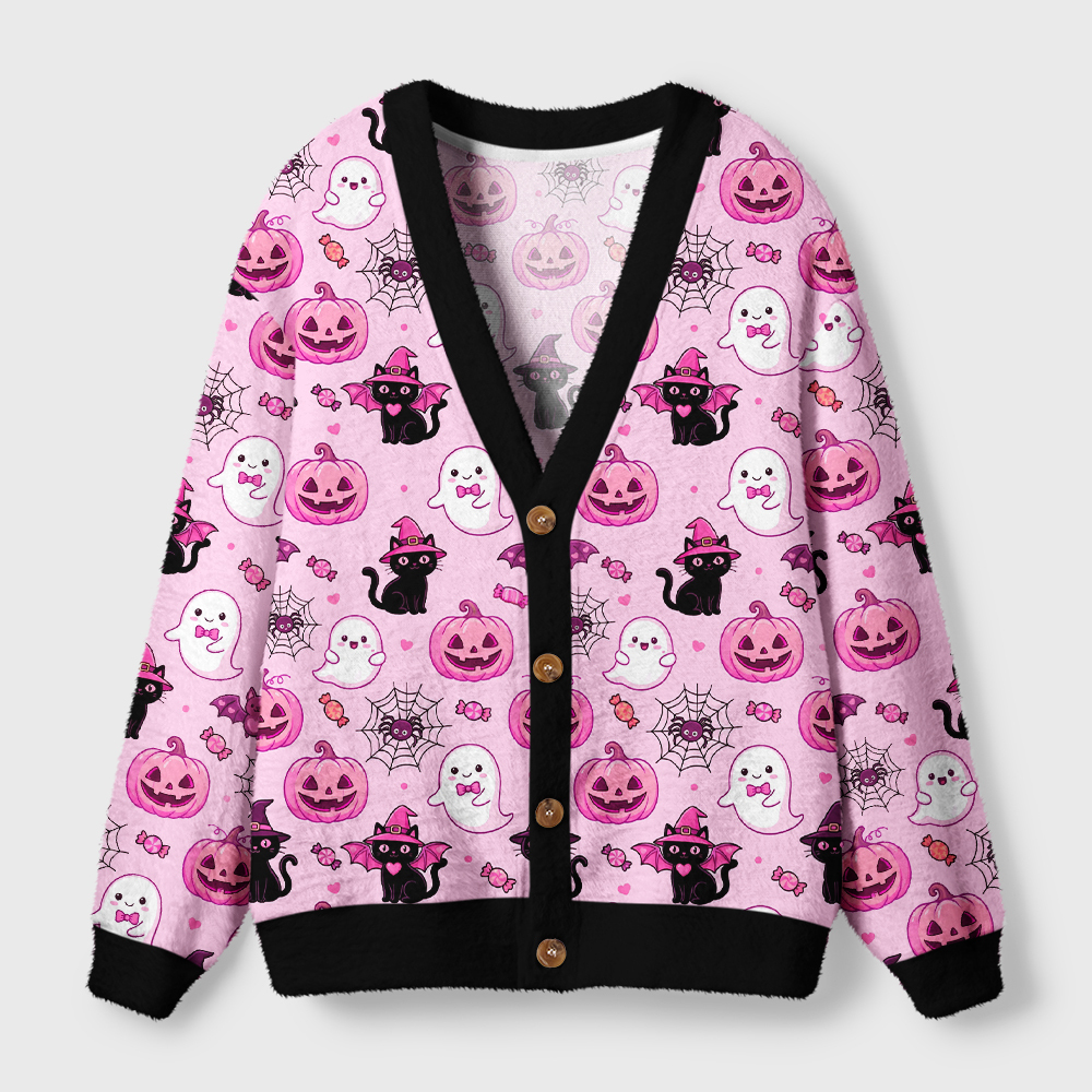 Tokyo-Tiger Pink Halloween Ugly Cardigan Sweater