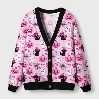 Tokyo-Tiger Pink Halloween Ugly Cardigan Sweater