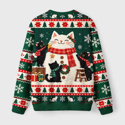 Tokyo-Tiger Cats Build Snowcat Funny Meme Fuzzy Christmas Ugly Sweatshirt