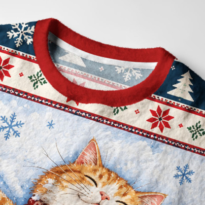 Tokyo-Tiger Cute Cat Lying On Snow Fuzzy Christmas Ugly Sweatshirt
