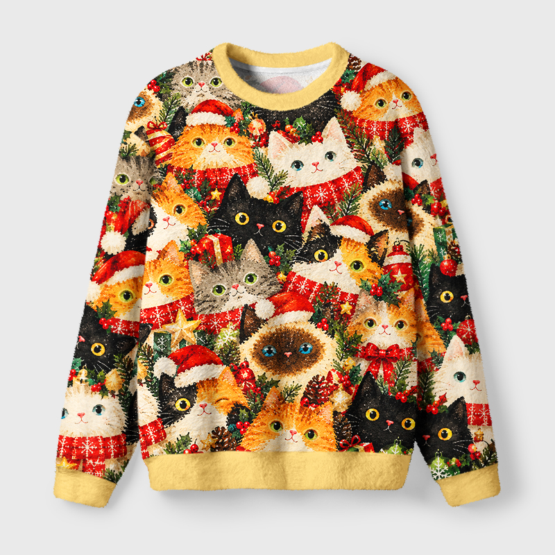Tokyo-Tiger Winter Cats Holiday Party Fuzzy Christmas Ugly Sweatshirt
