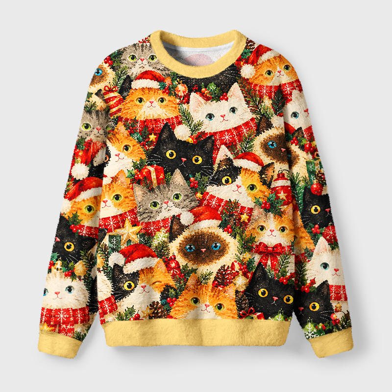 Tokyo-Tiger Winter Cats Holiday Party Fuzzy Christmas Ugly Sweatshirt Sale
