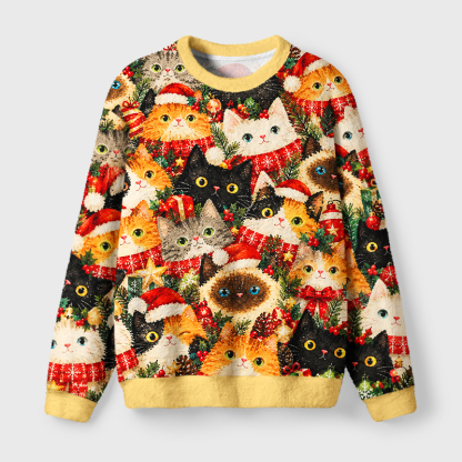 Tokyo-Tiger Winter Cats Holiday Party Fuzzy Christmas Ugly Sweatshirt