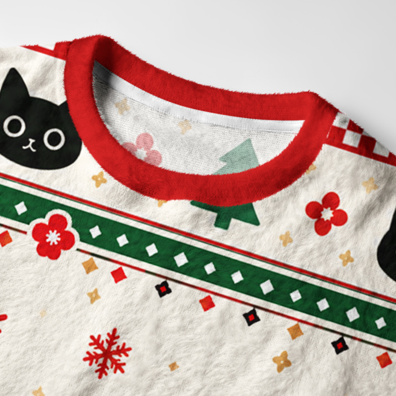 Tokyo-Tiger Japanese Temple Christmas Cat Fuzzy Christmas Ugly Sweatshirt