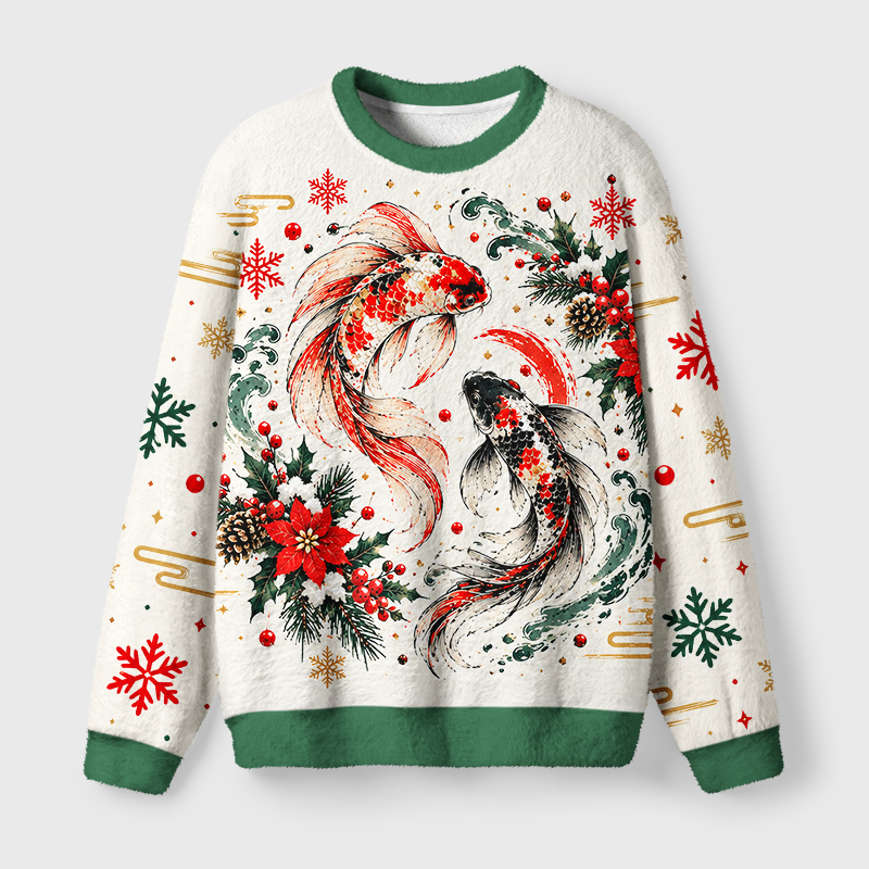 Tokyo-Tiger Christmas Koi Winter Art Fuzzy Christmas Ugly Sweatshirt Sale