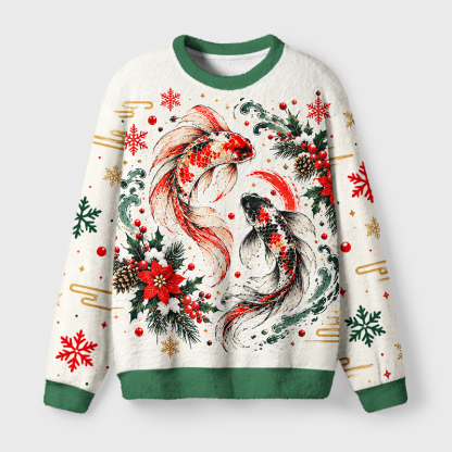 Tokyo-Tiger Christmas Koi Winter Art Fuzzy Christmas Ugly Sweatshirt