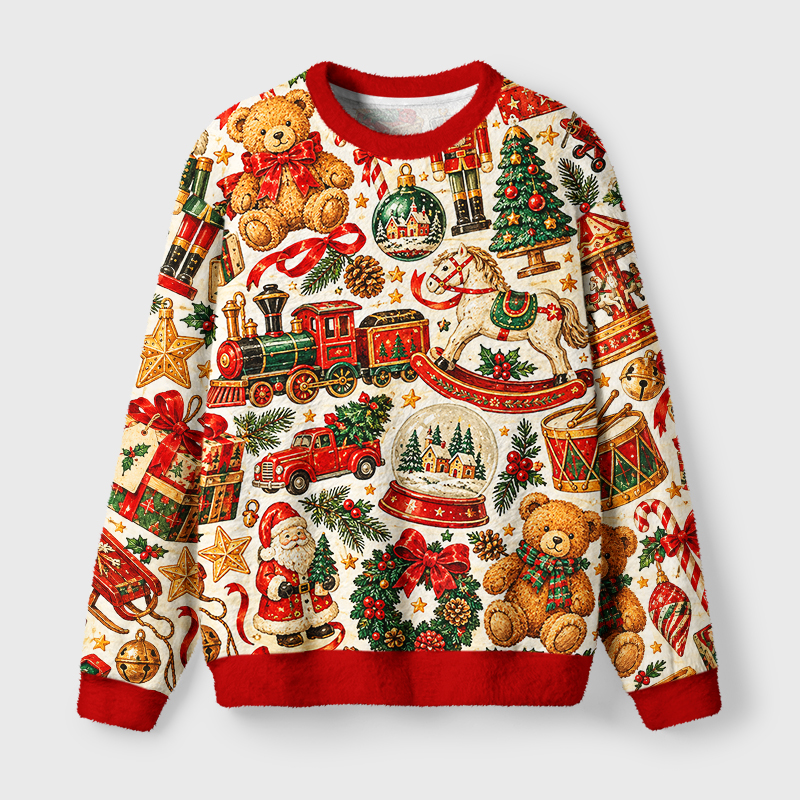 Tokyo-Tiger Vintage Christmas Toy Fuzzy Christmas Ugly Sweatshirt