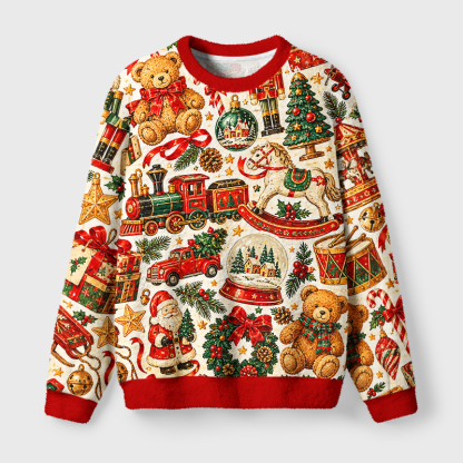 Tokyo-Tiger Vintage Christmas Toy Fuzzy Christmas Ugly Sweatshirt