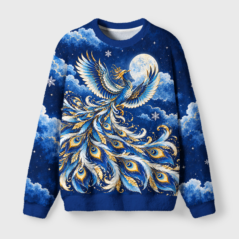 Tokyo-Tiger Blue Golden Night Phoenix Fuzzy Christmas Ugly Sweatshirt