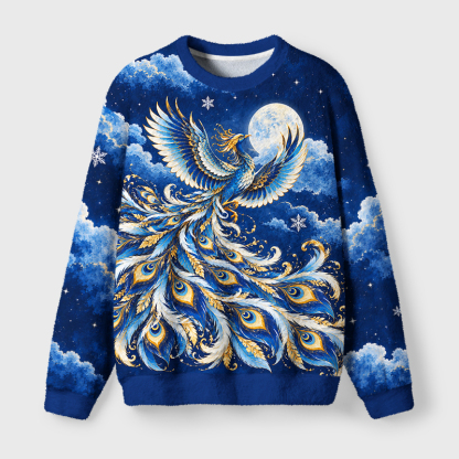 Tokyo-Tiger Blue Golden Night Phoenix Fuzzy Christmas Ugly Sweatshirt