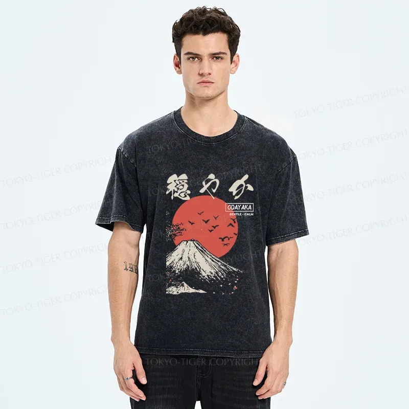 Tokyo-Tiger Japan Mount Fuji Retro Washed T-Shirt