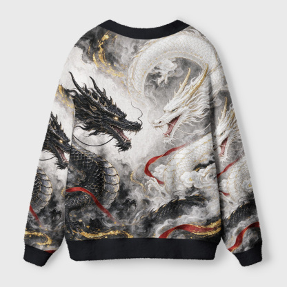 Tokyo-Tiger Yin‑Yang Twin Dragons Ugly Cardigan Sweater