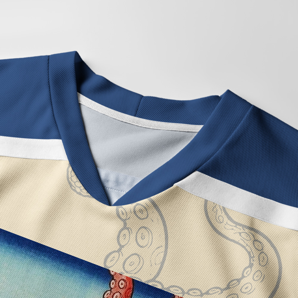 Tokyo-Tiger Octopus Ramen Kanagawa Waves Long-Sleeve Hockey Jersey