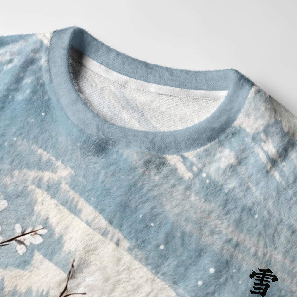 Tokyo-Tiger Flower Cat Snowy Peaks Fuzzy Christmas Ugly Sweatshirt