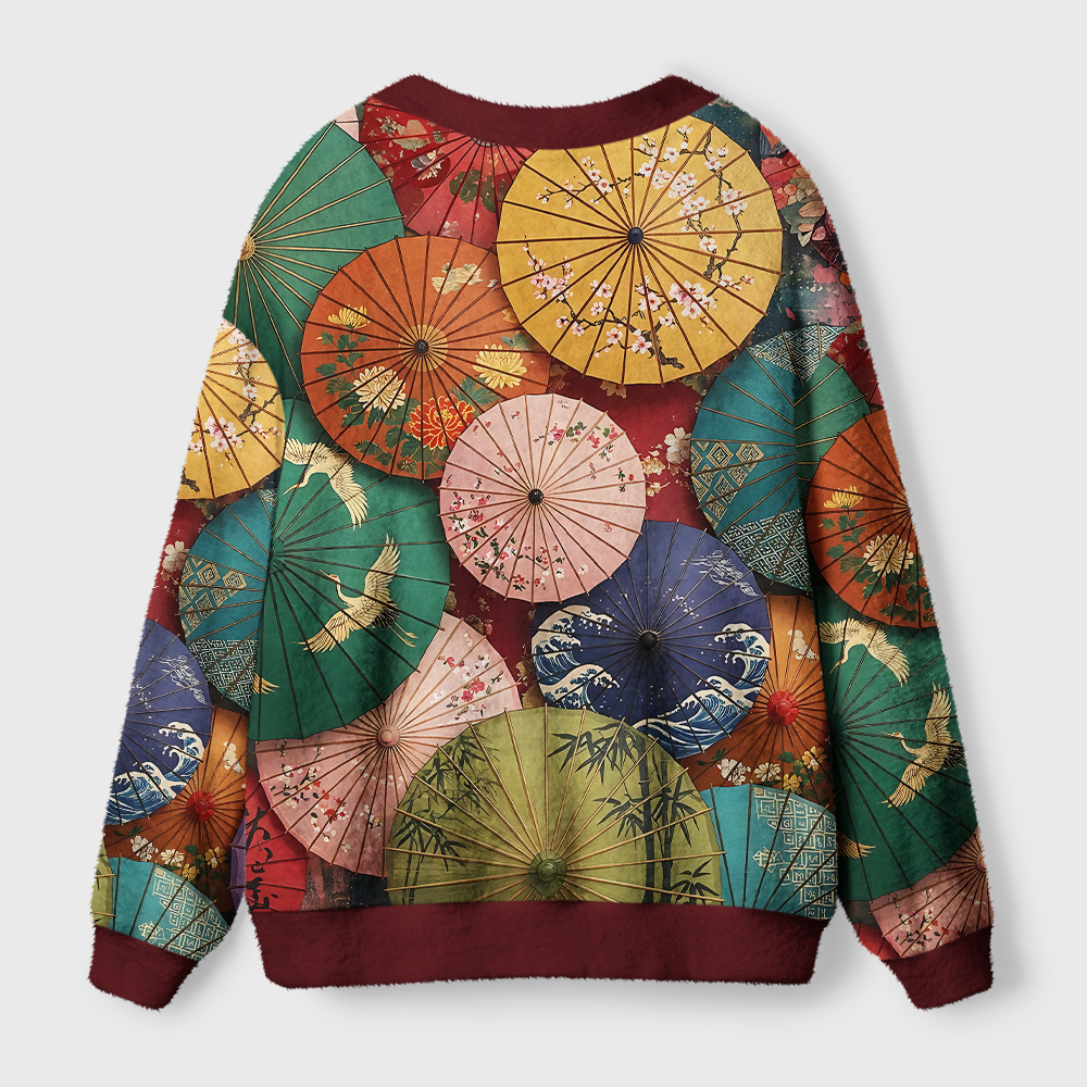 Tokyo-Tiger Japanese Oil Umbrellas Ugly Cardigan Sweater