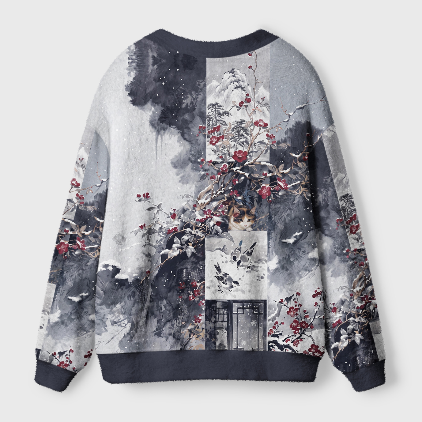 Tokyo-Tiger Cat Among Plum Blossoms Ugly Cardigan Sweater