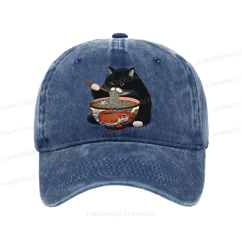 Tokyo-Tiger Fat Cat Eating Ramen Washed Cap