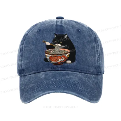 Tokyo-Tiger Fat Cat Eating Ramen Washed Cap