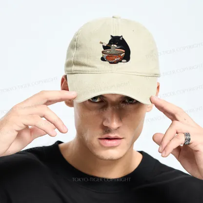 Tokyo-Tiger Fat Cat Eating Ramen Washed Cap