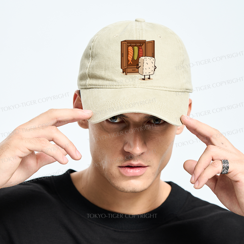 Tokyo-Tiger Sushi Pick Out Clothes Washed Cap