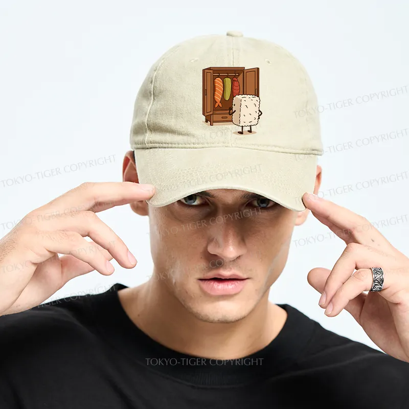 Tokyo-Tiger Sushi Pick Out Clothes Washed Cap