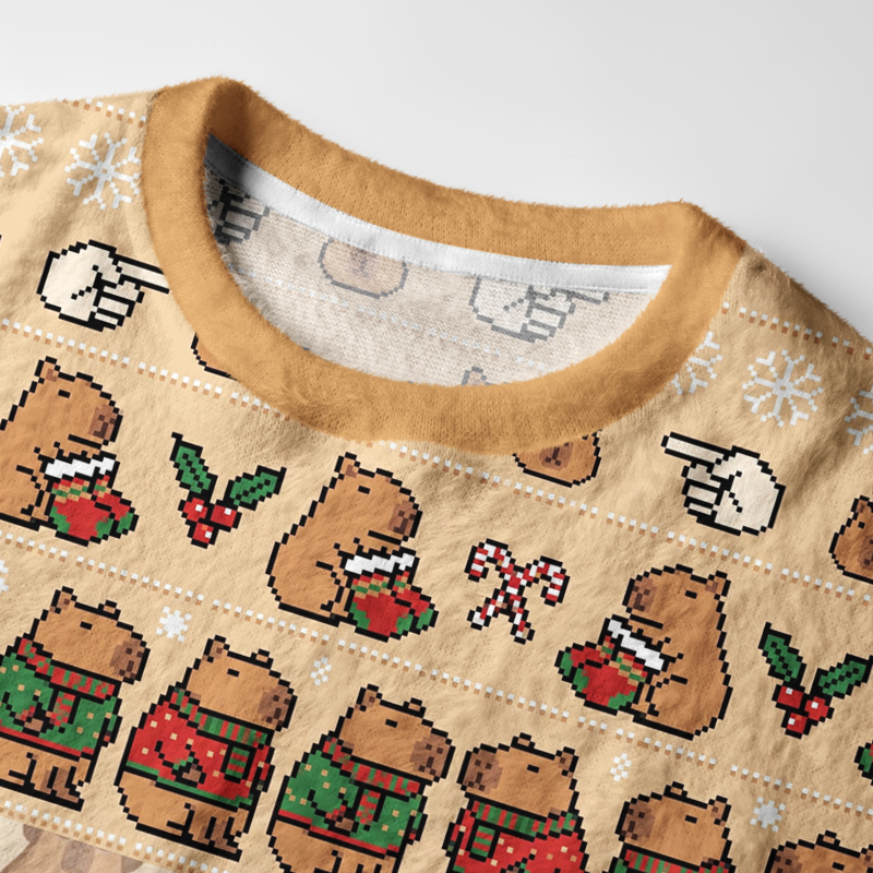 Tokyo-Tiger Dishonest Capybara Fuzzy Christmas Ugly Sweatshirt
