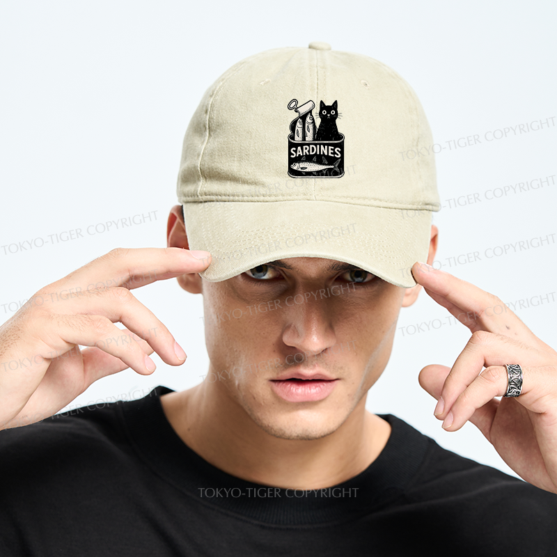 Tokyo-Tiger Cat And Canned Fish Washed Cap