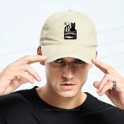 Tokyo-Tiger Cat And Canned Fish Washed Cap