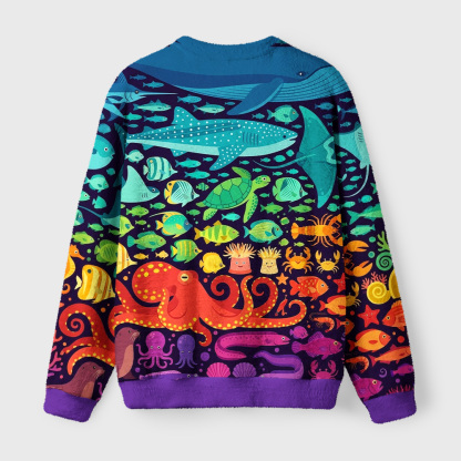 Tokyo-Tiger Deep‑Sea Parade Fuzzy Christmas Ugly Sweatshirt
