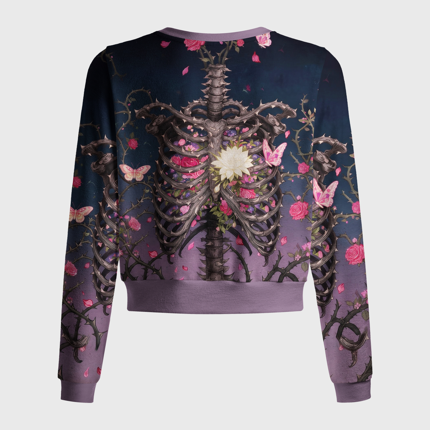 Tokyo-Tiger Skeleton Ribcage Rose Butterfly Women's Lightweight Cardigan