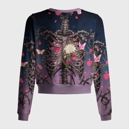 Tokyo-Tiger Skeleton Ribcage Rose Butterfly Women's Lightweight Cardigan