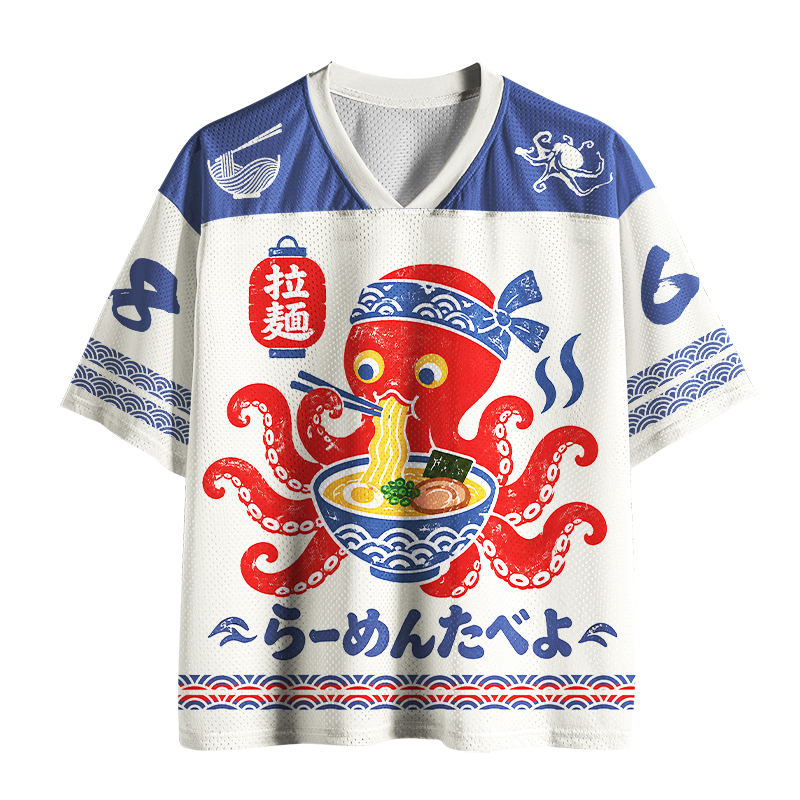 Tokyo-Tiger Japanese Retro Octopus Ramen Mesh Jersey