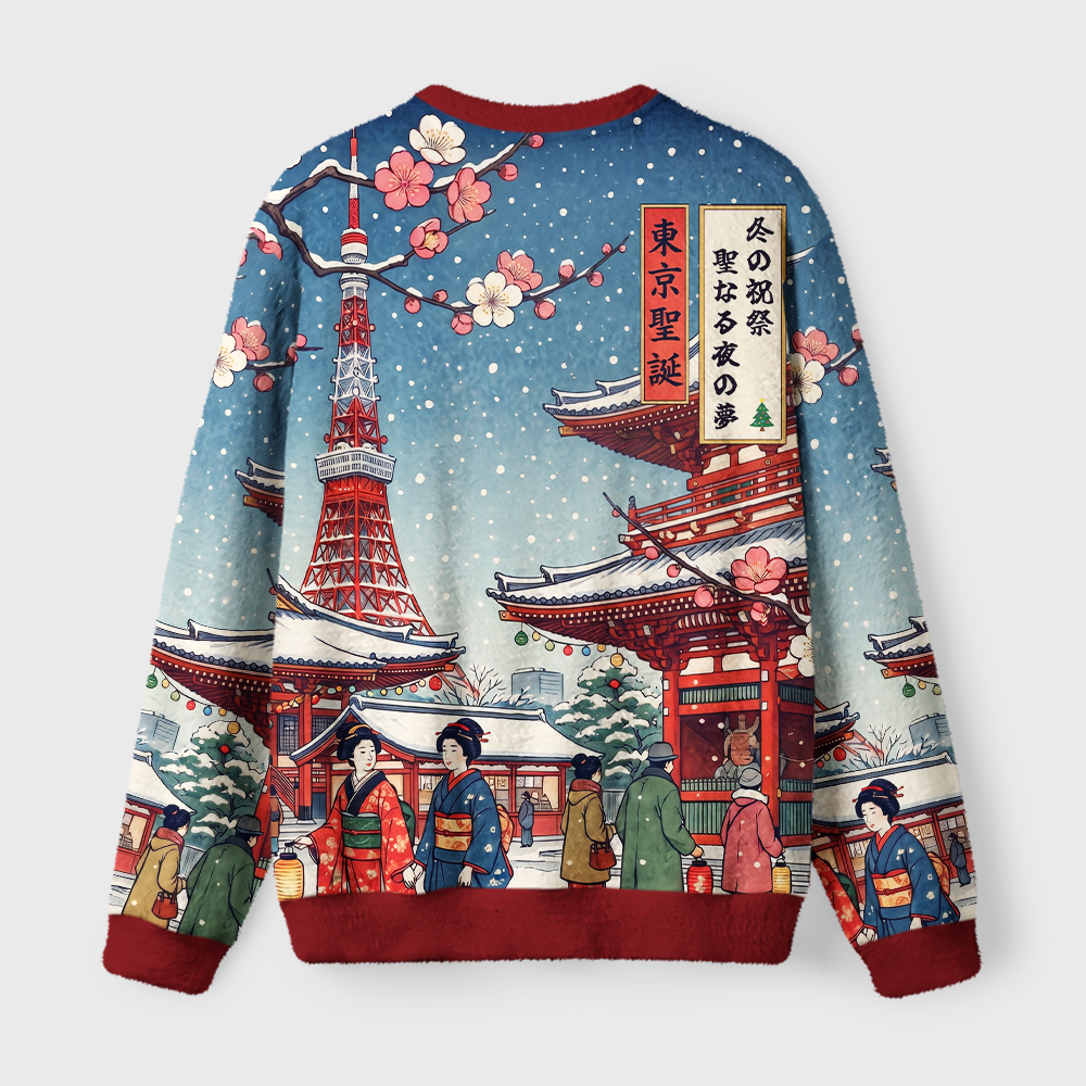 Tokyo-Tiger Tokyo Christmas Fuzzy Christmas Ugly Sweatshirt