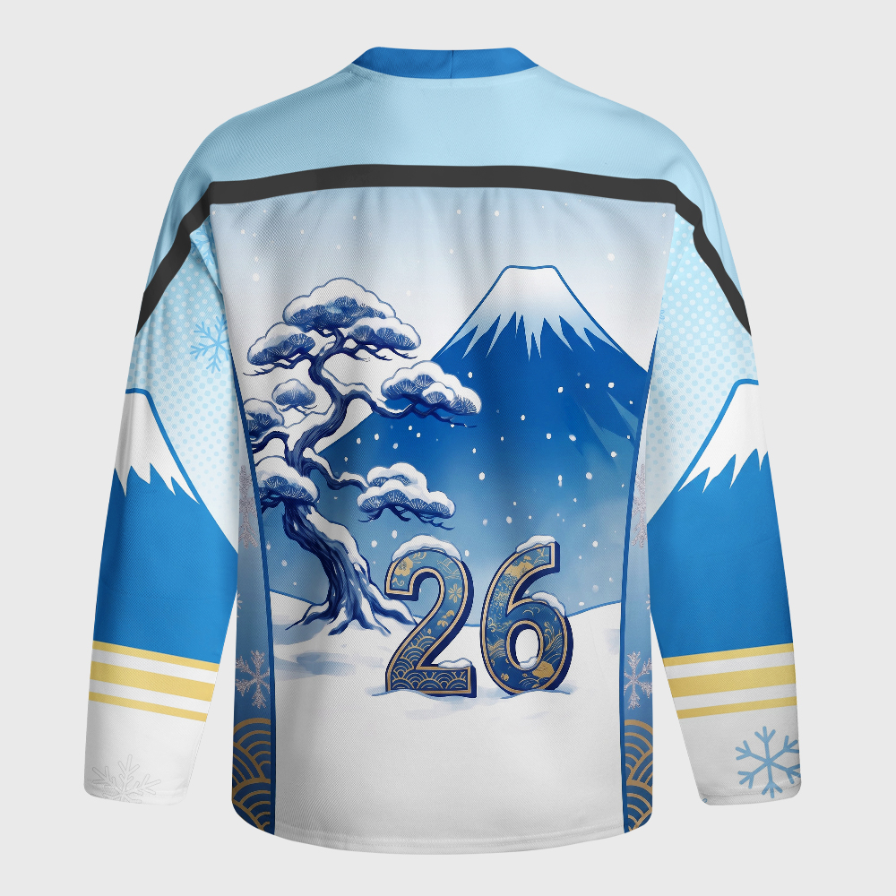 Tokyo-Tiger Japanese Ukiyo-e Mount Fuji Rabbit Long-Sleeve Hockey Jersey