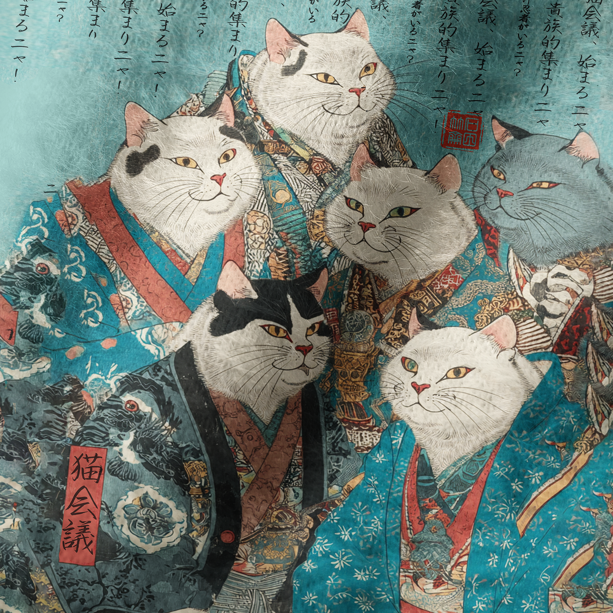 Tokyo-Tiger Formal Gathering of Ukiyo-e Cat Nobles Fuzzy Beanie