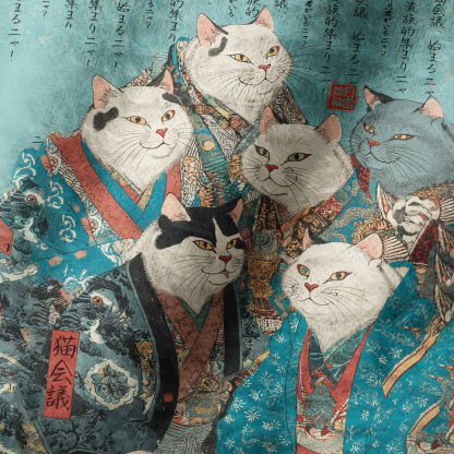 Tokyo-Tiger Formal Gathering of Ukiyo-e Cat Nobles Fuzzy Beanie