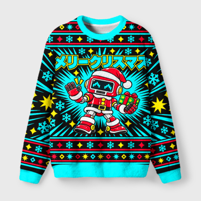 Tokyo-Tiger Retro Robot Funny Meme Fuzzy Christmas Ugly Sweatshirt