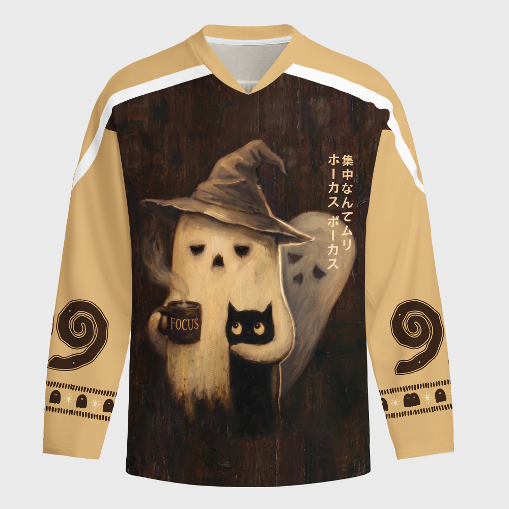 Tokyo-Tiger Funny Ghost：Hocus Pocus I Cannot Focus Long-Sleeve Hockey Jersey